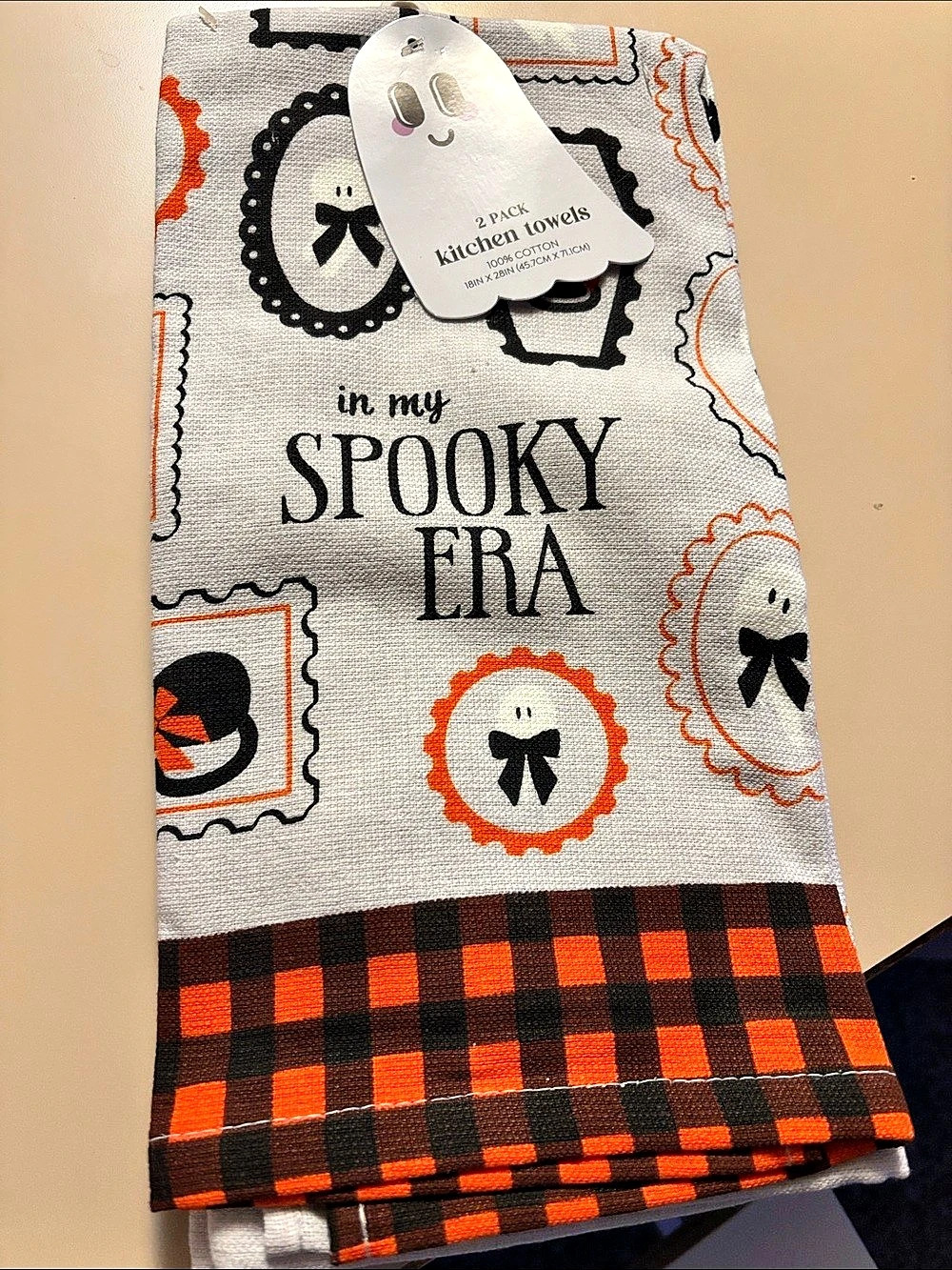 Halloween Kitchen Towels 2-Pack in Orange & Black NWT